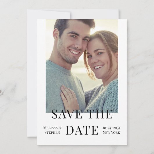 Elegante Foto QR Code Witte Bruiloft Save The Date (Voorkant)