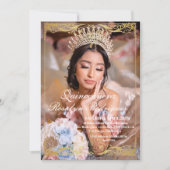 Elegante foto Quinceanera goud wit uitnodiging (Voorkant)