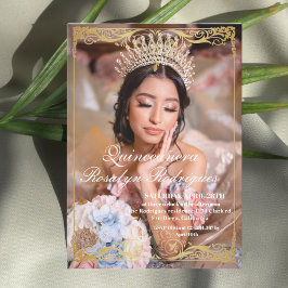 Elegante foto Quinceanera goud wit uitnodiging