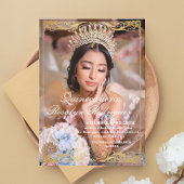 Elegante foto Quinceanera goud wit uitnodiging