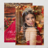 Elegante foto Quinceañera gouden uitnodiging (Voorkant / Achterkant)
