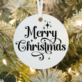 Elegante Foto Retro Vrolijk Kerstfeest Zwart & Wit Metalen Ornament