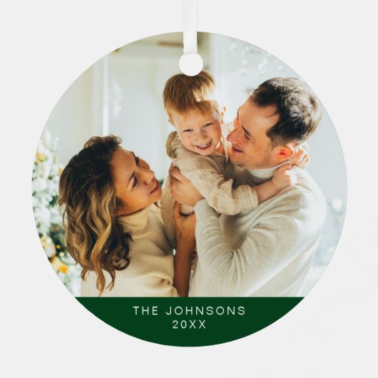 Elegante foto Retro Vrolijke Kerst Groene Keepsake Metalen Ornament (Achterkant)