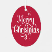 Elegante foto Retro Vrolijke Kerst Rode Keepsake Metalen Ornament (Voorkant links)