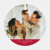 Elegante foto Retro Vrolijke Kerst Rode Keepsake Metalen Ornament (Achterkant)