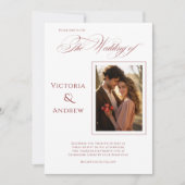 Elegante foto rood moderne bruiloft uitnodiging (Voorkant)