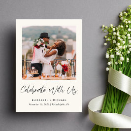 Elegante foto roomkleurige trouwontvangst uitnodig aankondiging