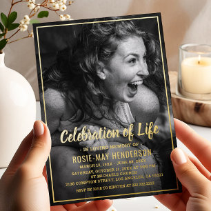 Elegante foto rouwherdenkingskaart folie uitnodiging