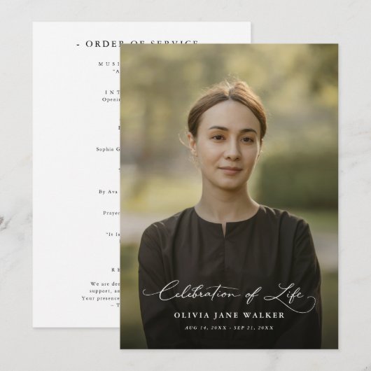 Elegante foto rouwkaarten herdenkingsdienst programmakaart (Voorkant / Achterkant)