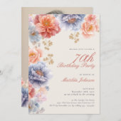 Elegante foto roze bloem 70e verjaardag kaart (Voorkant / Achterkant)