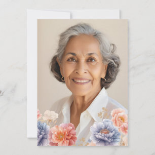 Elegante foto roze bloem 70e verjaardag kaart