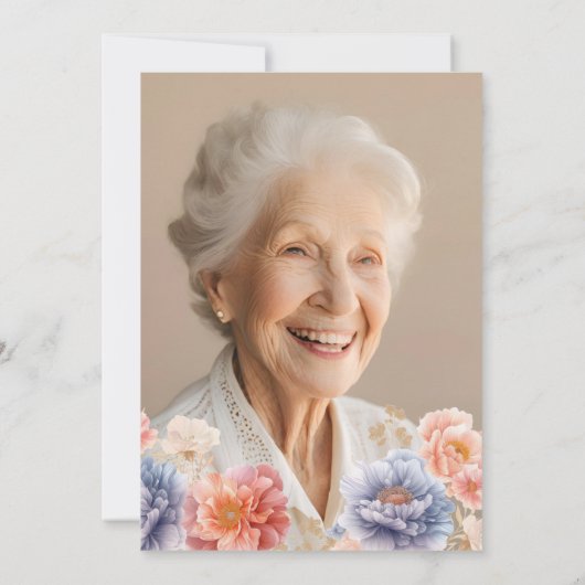 Elegante Foto Roze Bloemen 100ste Verjaardag Kaart (Achterkant)