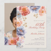 Elegante Foto Roze Bloemen 60ste Verjaardag Kaart (Voorkant / Achterkant)