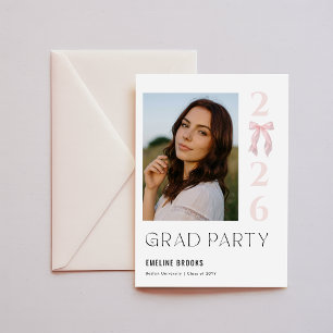 Elegante foto roze strik afstudeeraankondiging briefkaart