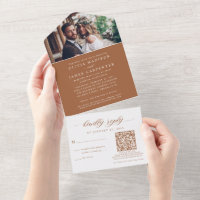 Elegante Foto RSVP QR Code Burnt Sinaasappel Bruil