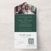 Elegante Foto RSVP QR Code Emerald Green Bruiloft All In One Uitnodiging (Binnen)