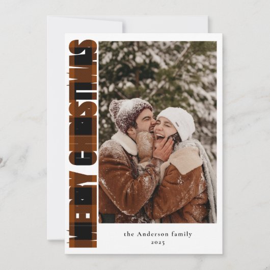 Elegante foto rustieke plaid vrolijke kerst feestdagenkaart (Voorkant)