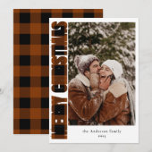 Elegante foto rustieke plaid vrolijke kerst feestdagenkaart (Voorkant / Achterkant)