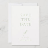 Elegante Foto Sage Green Script Monogram Huwelijk Save The Date (Voorkant)