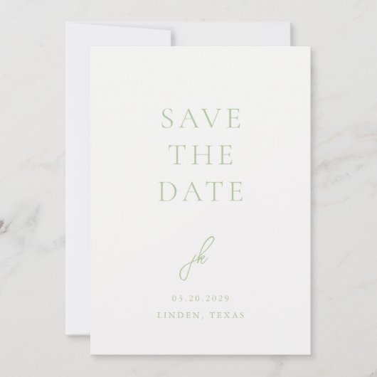 Elegante Foto Sage Green Script Monogram Huwelijk Save The Date (Voorkant)