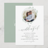 Elegante Foto Sage Trouw Romantisch Schrift Kaart (Voorkant / Achterkant)