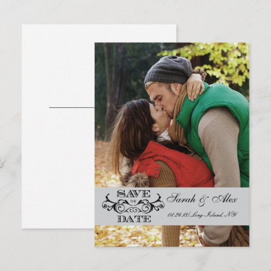 Elegante foto Sla de datum Grey Swirl Briefkaart (Voorkant / Achterkant)