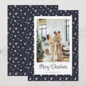 Elegante foto sterren Blue Merry Christmas Kaart (Voorkant / Achterkant)
