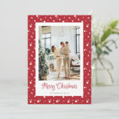 Elegante foto sterren rode vrolijke kerst Kaart (Staand voorkant)