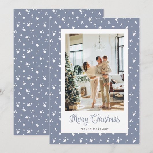 Elegante Foto Sterren Vrolijk Kerstfeest Kaart (Voorkant / Achterkant)