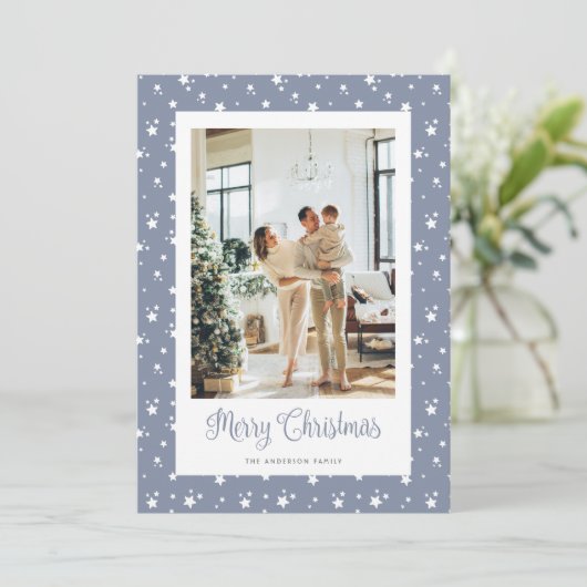 Elegante Foto Sterren Vrolijk Kerstfeest Kaart (Staand voorkant)