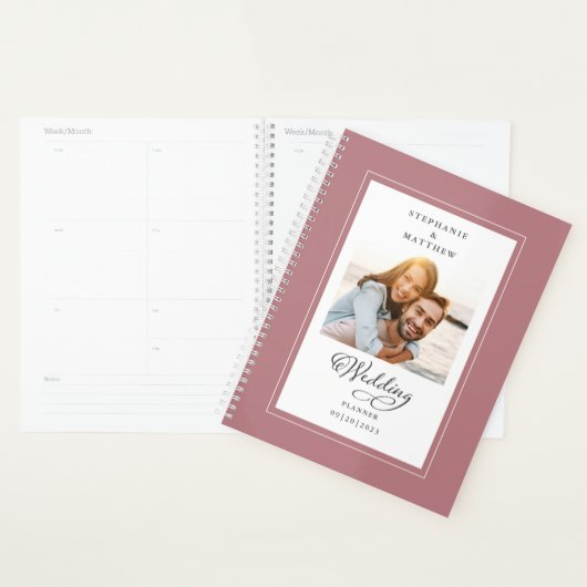 Elegante Foto Stof Roze Verlovingsbruiloft Planner (Display)
