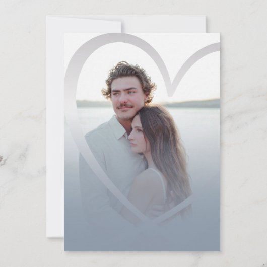 Elegante foto Stoffig Blauw & Zilveren Hart Bruilo Kaart (Achterkant)