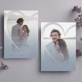 Elegante foto stoffig blauwe & zilveren hart brui kaart