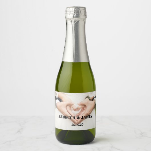 Elegante foto trouw mini mousserende wijnfles L Sparkling Wijnetiket (Voorkant)