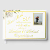 Elegante Foto Trouwen Jubileum Party Gold Folie Gastenboek (Voorkant)
