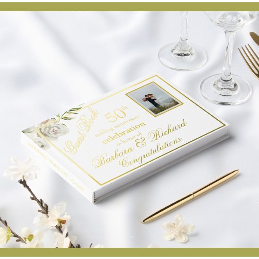 Elegante Foto Trouwen Jubileum Party Gold Folie Gastenboek