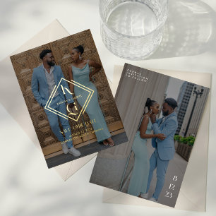 Elegante foto trouwkaart save the date logo folie uitnodiging