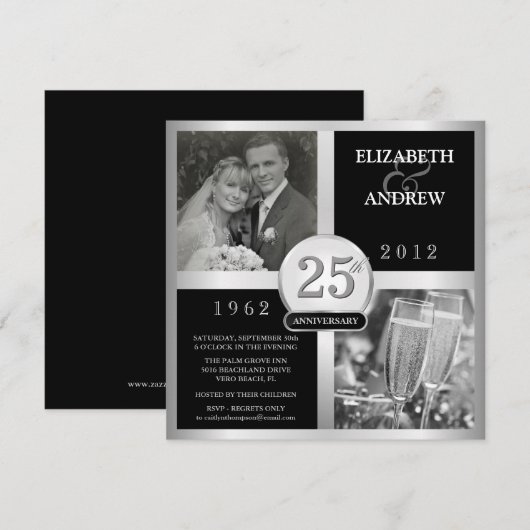 Elegante foto-uitnodigingen voor 25-jarig huwelijk kaart (Voorkant / Achterkant)