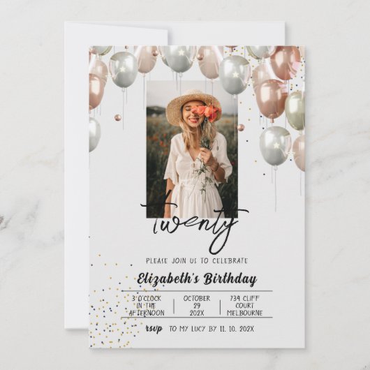 Elegante foto Verjaardag uitnodiging (Voorkant)