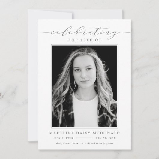 ELEGANTE FOTO VIERING VAN HET LEVEN MEMORIAL BEGRA KAART (Voorkant)