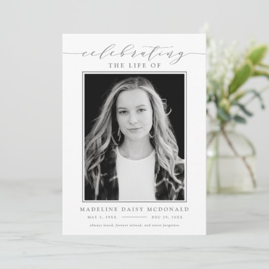 ELEGANTE FOTO VIERING VAN HET LEVEN MEMORIAL BEGRA KAART (Staand voorkant)