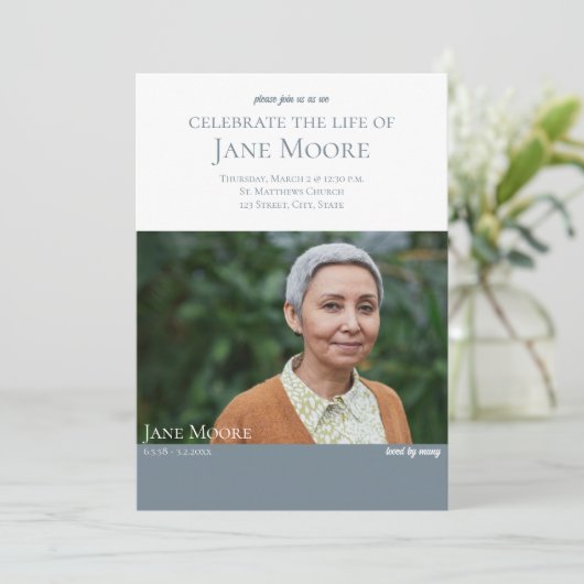 Elegante foto Viering van het Leven Uitnodiging (Staand voorkant)