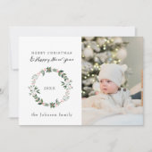 Elegante Foto Vrolijk Kerstkrans Groen Feestdagenkaart (Voorkant)