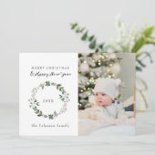 Elegante Foto Vrolijk Kerstkrans Groen Feestdagenkaart (Staand voorkant)