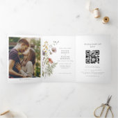 Elegante foto Wildflower Boho bruiloft Drieluik Uitnodiging (Binnen)