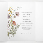 Elegante foto Wildflower Boho bruiloft Drieluik Uitnodiging (Binnenkant midden)