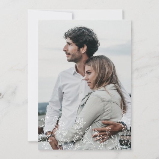 Elegante foto Wildflower Periwinkle bruiloft Kaart (Achterkant)