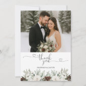 Elegante foto Winter Pine bruiloft Bedankkaart (Voorkant)