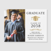 Elegante Foto Wit Goud Afstuderen Aankondiging (Voorkant)