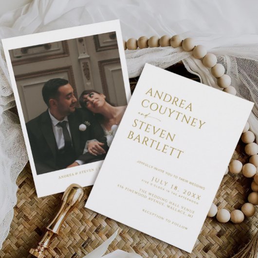 Elegante Foto Witte Champagne Boho Neutraal Huweli Kaart